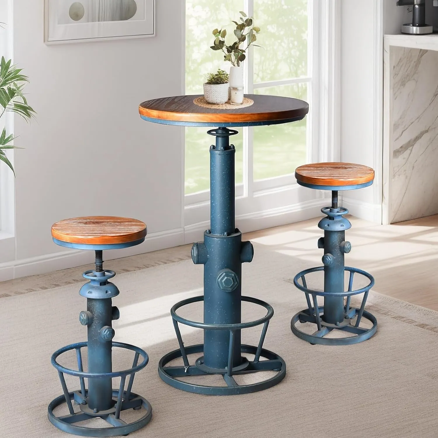 Vintage High Pub Table Industrial Bistro Bar Table Farmhouse Round Coffee Table Fire Hydrant Design Kitchen Dining Table for 2-3 People 38.6-44.4 inch Height Adjustable
