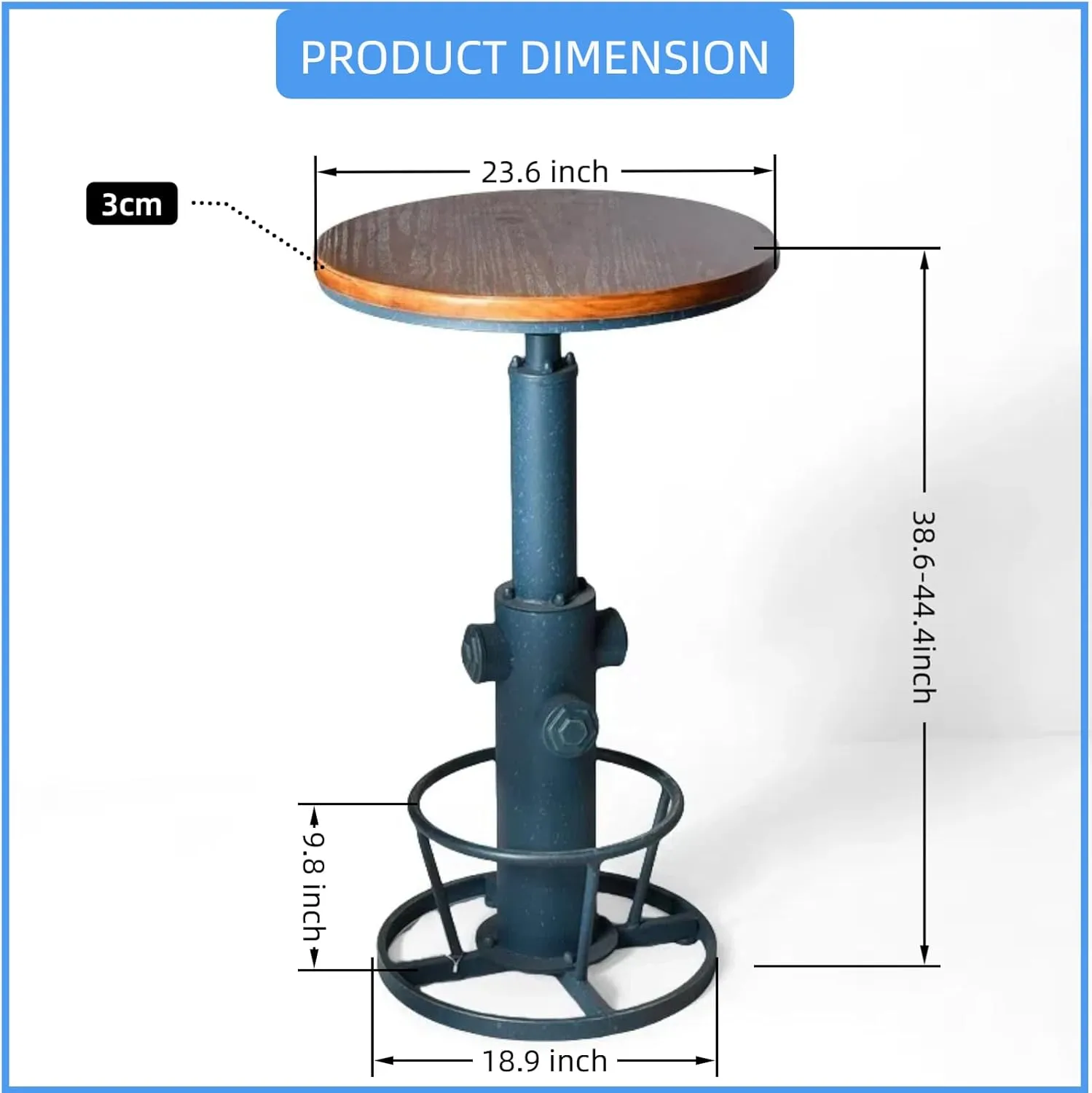 Vintage High Pub Table Industrial Bistro Bar Table Farmhouse Round Coffee Table Fire Hydrant Design Kitchen Dining Table for 2-3 People 38.6-44.4 inch Height Adjustable