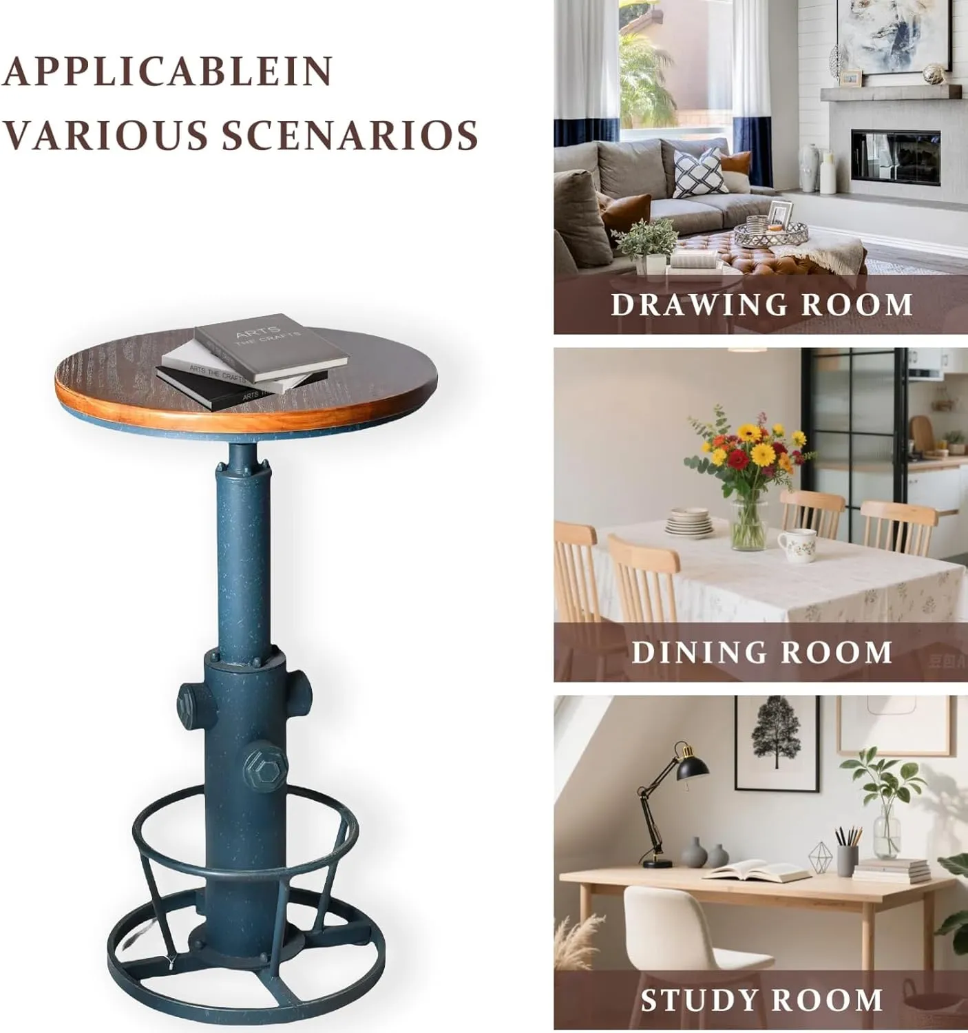 Vintage High Pub Table Industrial Bistro Bar Table Farmhouse Round Coffee Table Fire Hydrant Design Kitchen Dining Table for 2-3 People 38.6-44.4 inch Height Adjustable