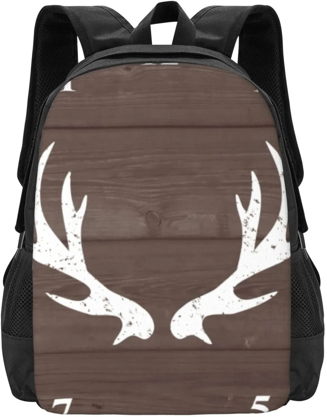 Vintage Rustic Hunting Deer Antler Wood Lightweight Packable Backpack Travel Casual Hiking Daypack Foldable Backpack For Men Women