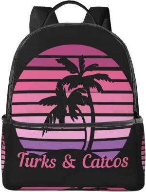 Vintage Turks Caicos Islands Flag Tropical Beach Casual Backpack Travel Backpacks Outdoor Sports Rucksack Lightweight Daypack Fashion Carry-on Bag for Weekender Traveling