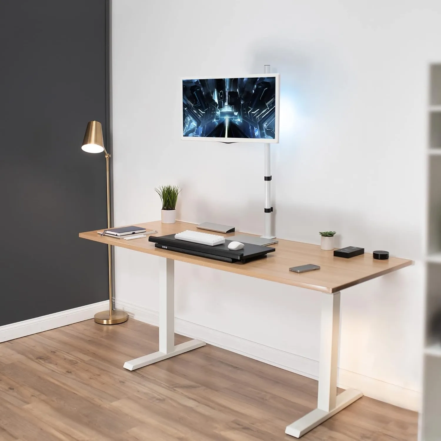 VIVO Extra Tall Single Monitor Desk Mount Stand with 39 inch Pole, Features Full Adjustability - Tilt and Articulation, Holds 13 to 32 inch Screens up to 10kg with VESA Mounting, White, STAND-V011W