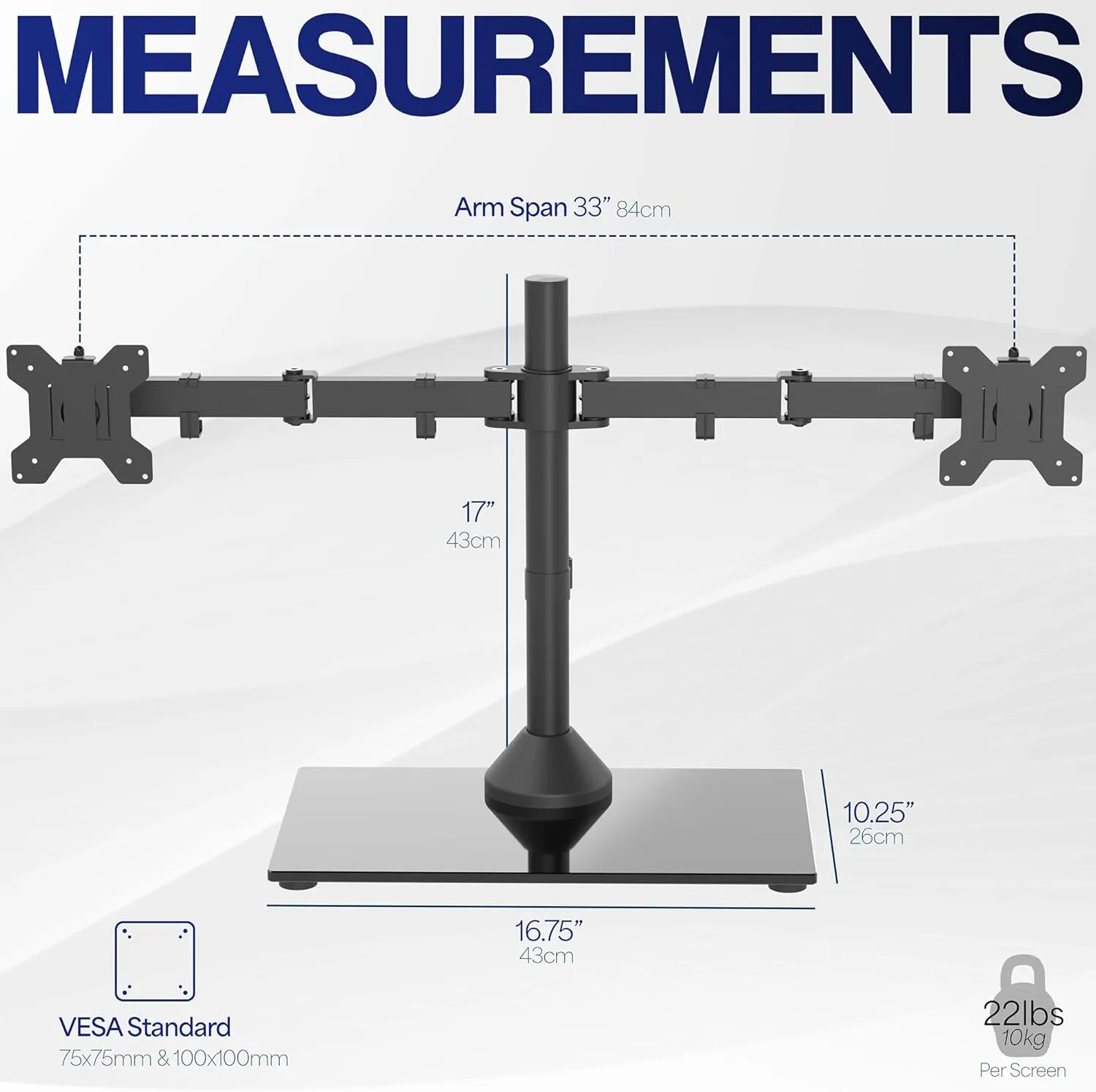 VIVO Freestanding Dual Monitor Stand with Sleek Glass Base and Adjustable Arms, Mounts 2 Screens up to 32 inch and 22 lbs Each, Black, STAND-V002FG