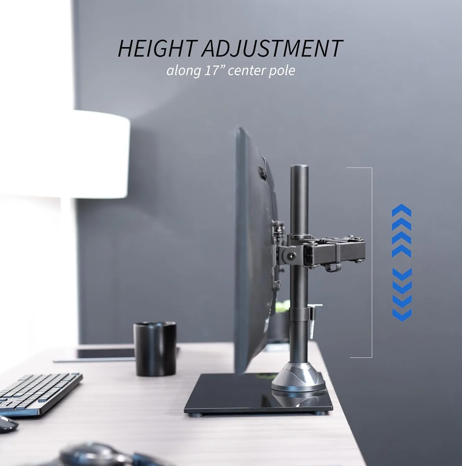 VIVO Freestanding Dual Monitor Stand with Sleek Glass Base and Adjustable Arms, Mounts 2 Screens up to 32 inch and 22 lbs Each, Black, STAND-V002FG