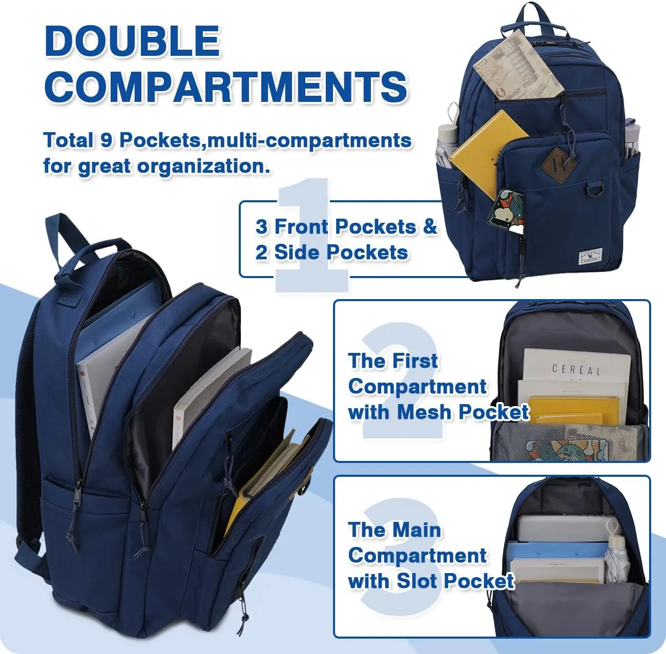 VX VONXURY School Backpack Water Resistant 15 Inch Girls Bookbag Schoolbag Casual Daypack with Double Comparments Lightweight Travel Backpacks for Teen Boys