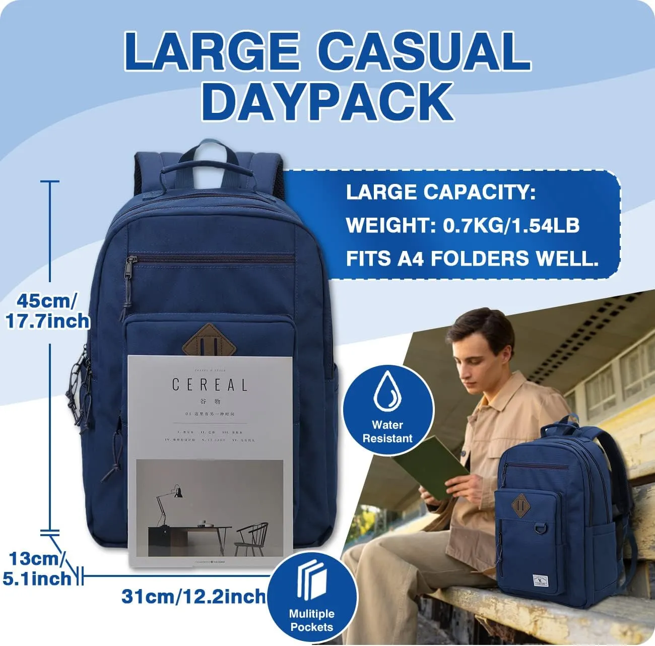 VX VONXURY School Backpack Water Resistant 15 Inch Girls Bookbag Schoolbag Casual Daypack with Double Comparments Lightweight Travel Backpacks for Teen Boys