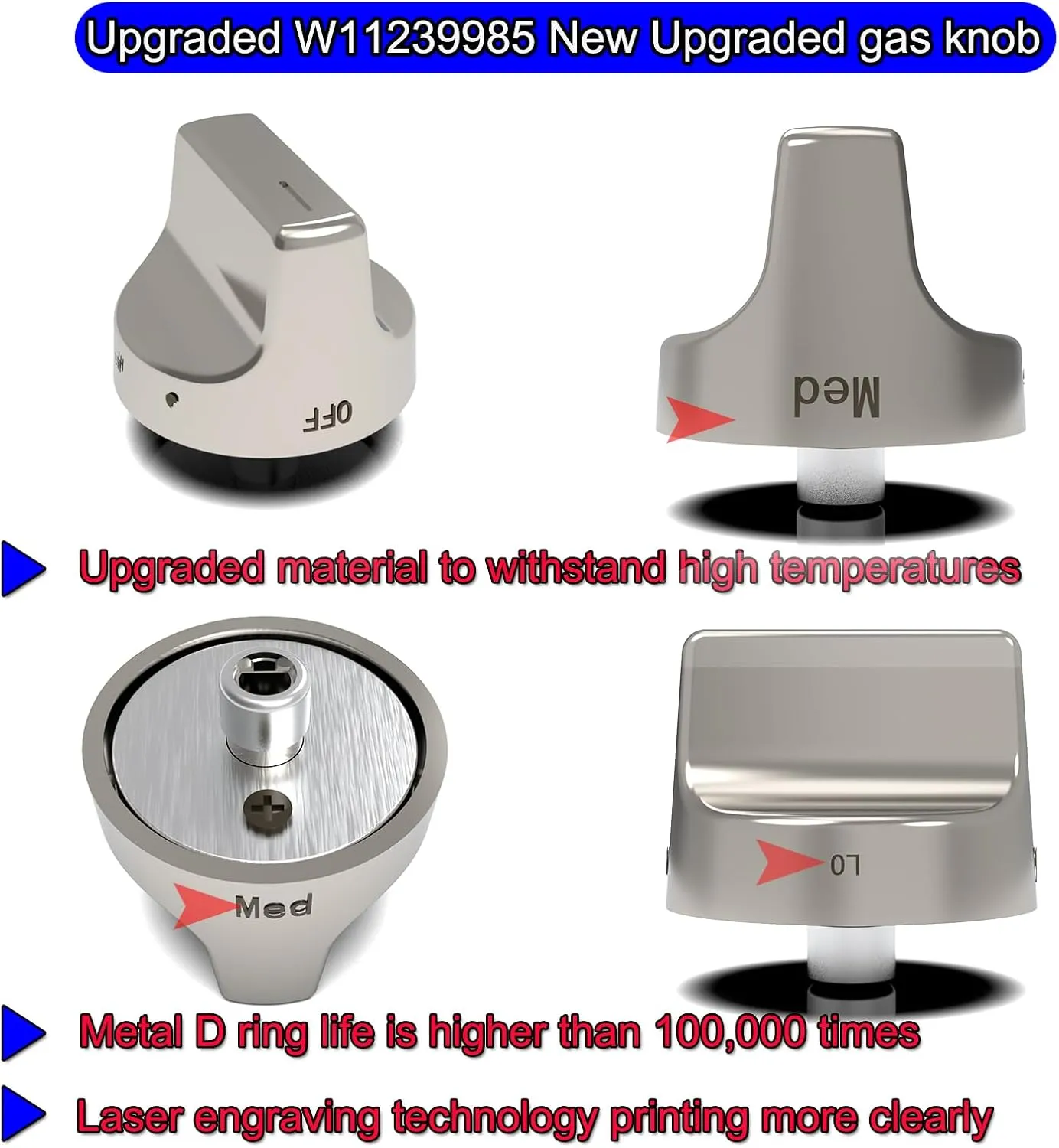 W11239985 W10850015 gas stove knob replacement，compatible with Whirlpool range gas stove parts,cooktop knobs replacements,oven knobs replacements,Replace 4845290 AP6333411 PS12578779 EAP12578779（5PCS）