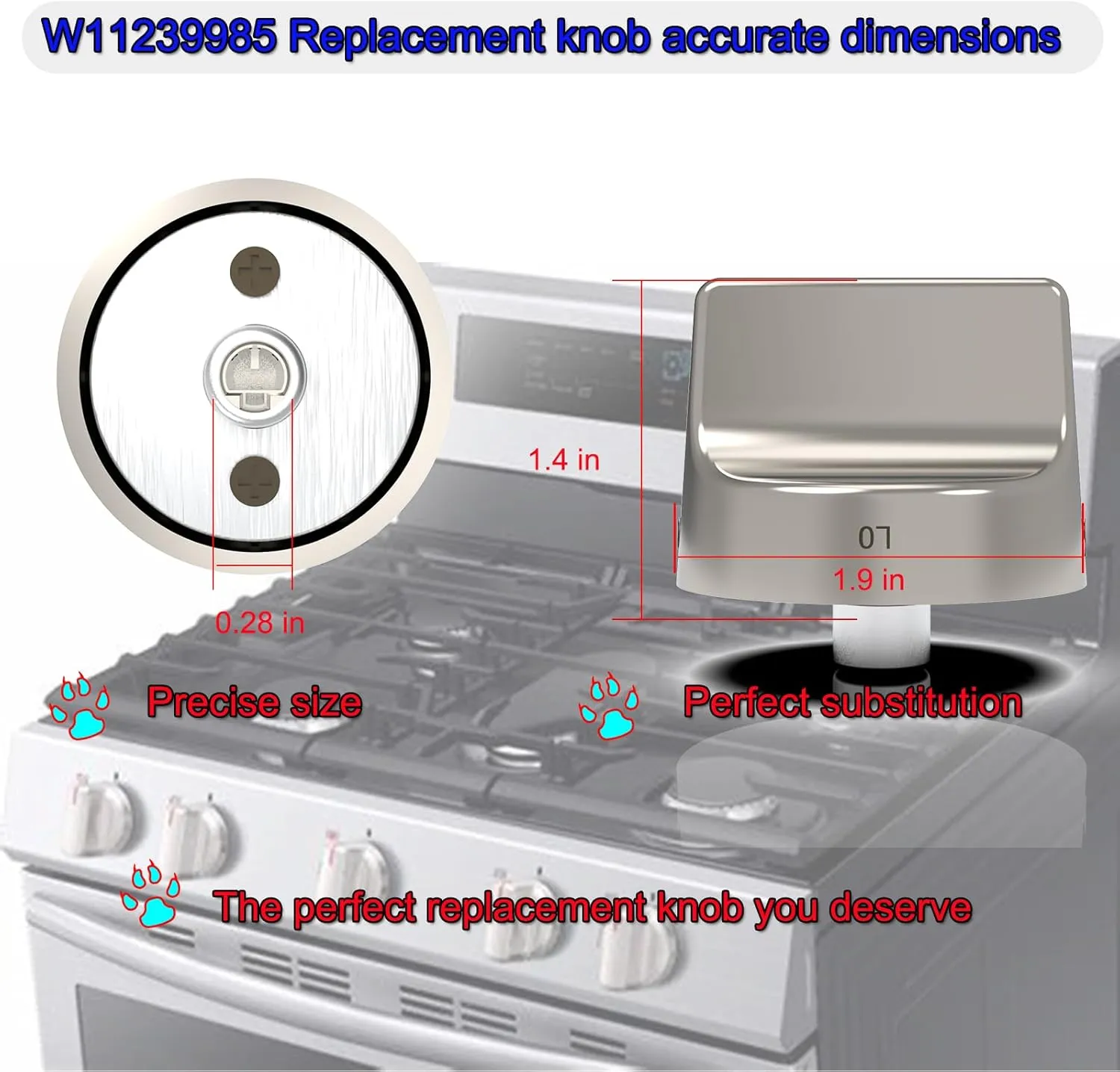 W11239985 W10850015 gas stove knob replacement，compatible with Whirlpool range gas stove parts,cooktop knobs replacements,oven knobs replacements,Replace 4845290 AP6333411 PS12578779 EAP12578779（5PCS）