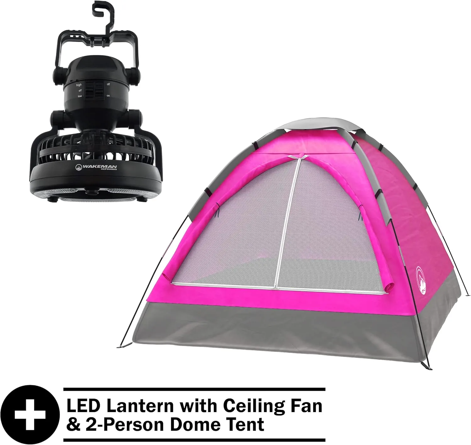 Wakeman Tents 2-Person Tent with Removable Rain Fly and Carry Bag - Comes with Camping Lantern with Fan - Weather-Resistant Camping Accessories by Wakeman