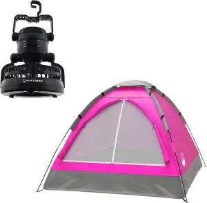Wakeman Tents 2-Person Tent with Removable Rain Fly and Carry Bag - Comes with Camping Lantern with Fan - Weather-Resistant Camping Accessories by Wakeman