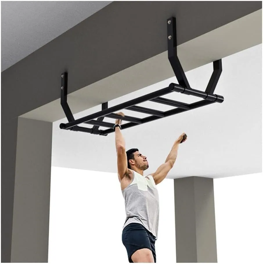 Wall Mounted Pull Up Bar, Heavy Duty Steel Fitness Pole Climbing Frame for Home Gym, Max Load 661lbs, Easy Beam Installation, Adjustable Grip Positions for Full Body Workout