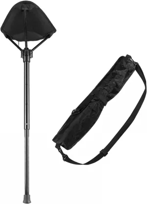 WANLIAN Portable Folding Stool, Retractable Hiking Chair, one Leg Adjustable Stool, Mountaineering, Camping, Outdoor Barbecue, Fishing and Concert,3 Gear Height Adjustable,Black