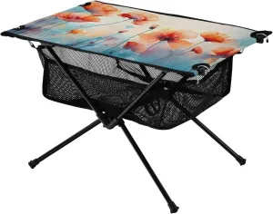 Watercolour Orange Floral Pattern Portable Camping Table,Outdoor Folding Table,Beach Table,Suitable for Camping,Hiking,Picnic
