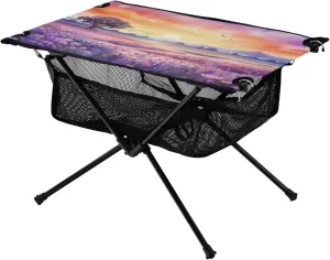 Watercolour Purple Flower Field Portable Camping Table,Outdoor Folding Table,Beach Table,Suitable for Camping,Hiking,Picnic
