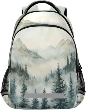 Waterproof Backpack with Dark Green Mountain Design - Lightweight Ergonomic Daypack for Commute, Travel（119）