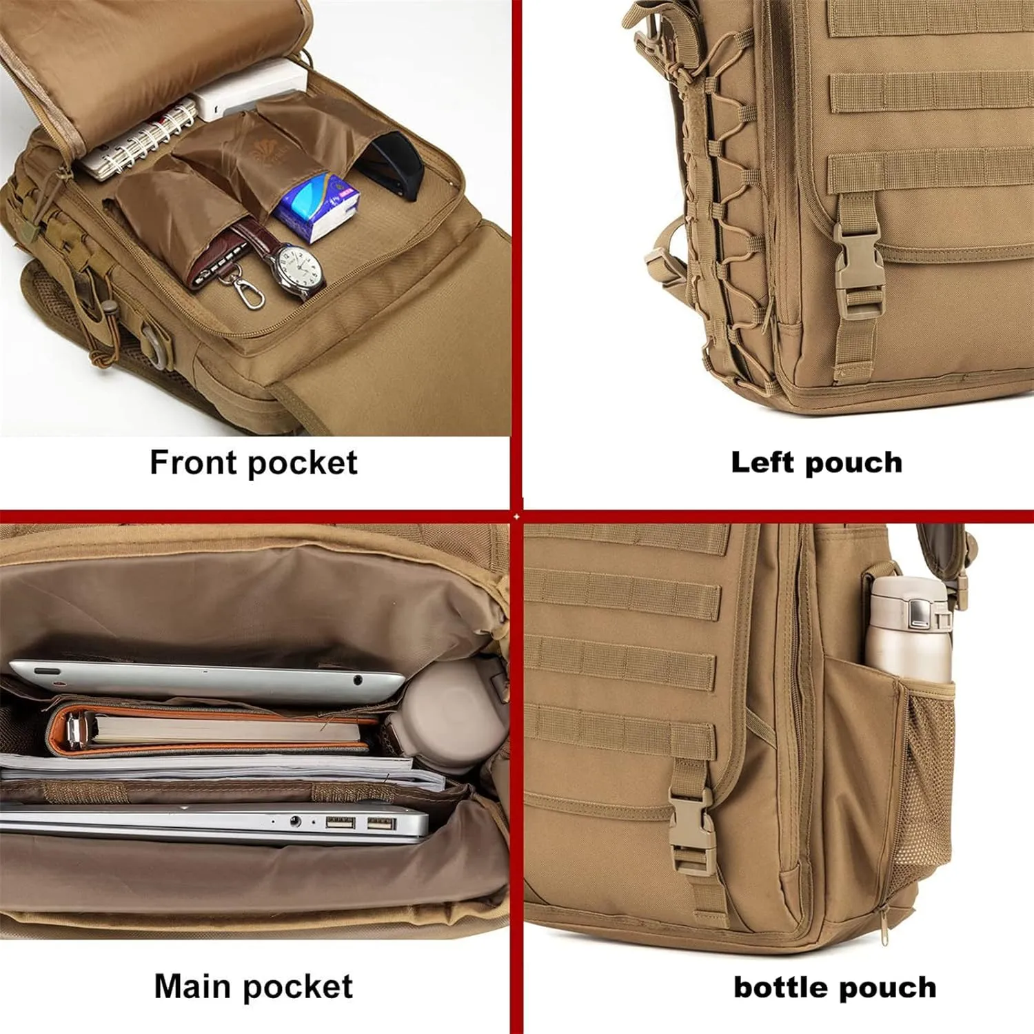 Waterproof Military Tactical Molle Backpack, 14"(inch) Laptop Sling Bag for Hiking Travel Trekking Camping