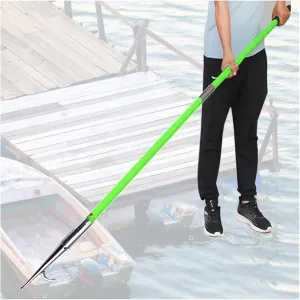 WDJBPSH Commercial Push Pole for Boat with Removable Stainless Steel Hook, Green Rescue Poles for Life Raft/Yacht/Motorboat/Pool Water Salvage Tools