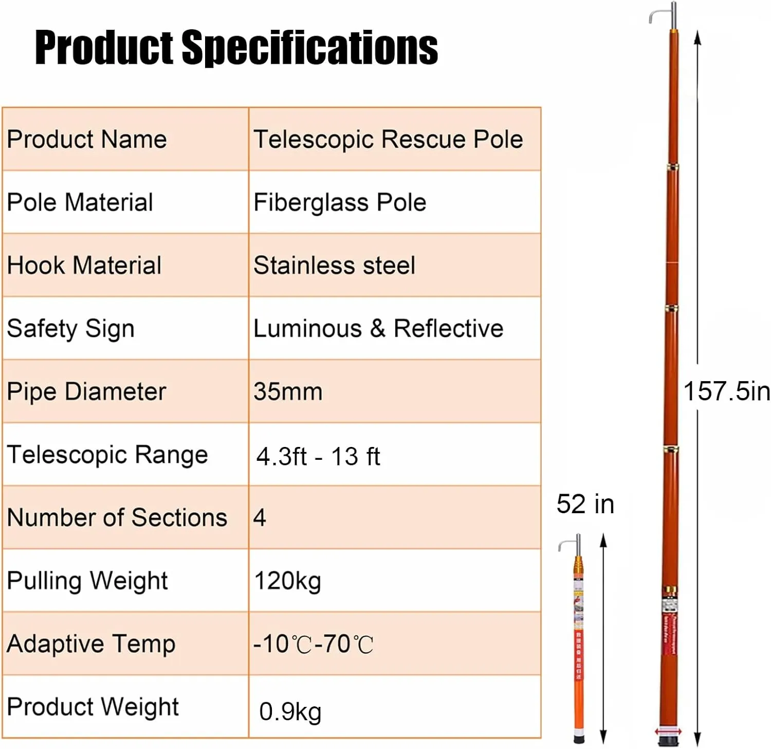 WDJBPSH Protable Fibreglass Boating Hooks with Telescopic Rod, Night Reflective Salvage Pole for Swimming & Boat, 4 5 6 M Lenght Professional Rescue Equipment Tool