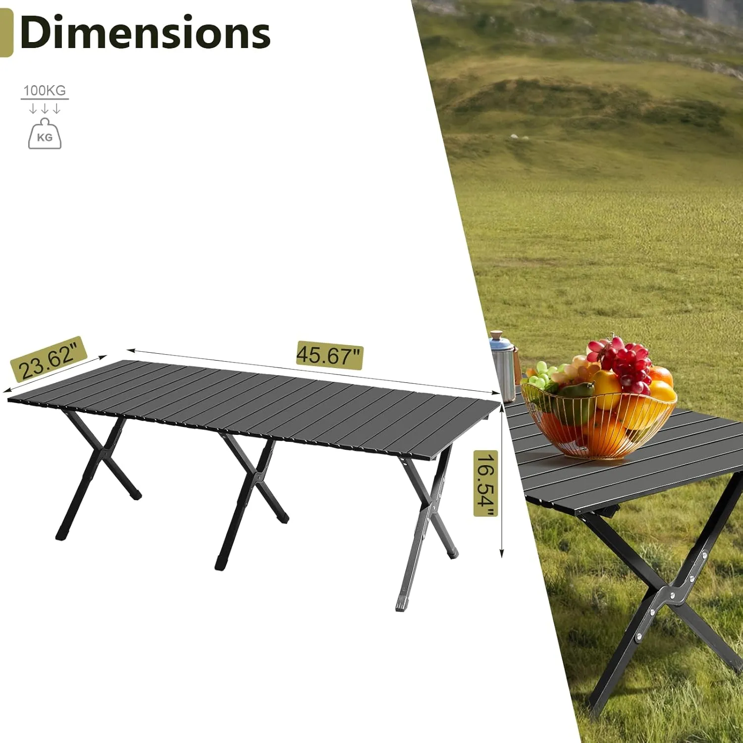 WEI WEI GLOBAL 46x24 Folding Camping Table Portable Picnic Table, Lightweight Roll Up Side Table, Portable Outdoor Picnic Table, Compact Camping Side Table for Outdoor Camp, Hiking