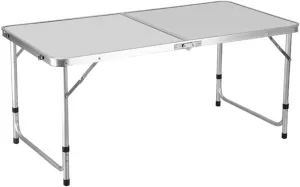 White Foldable Camping Table, Portable Outdoor Folding Table, Aluminium Camping Table, Height Adjustable, Lightweight, Suitable for Picnic, Camping, Party, Cooking, Beach, 3 Heights