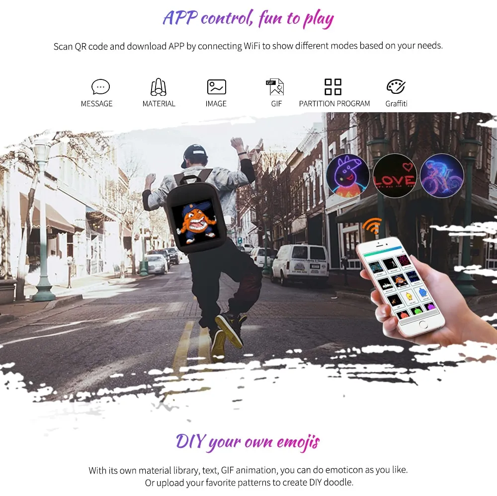 WIFI Version Smart LED Dynamic Waterproof Backpack