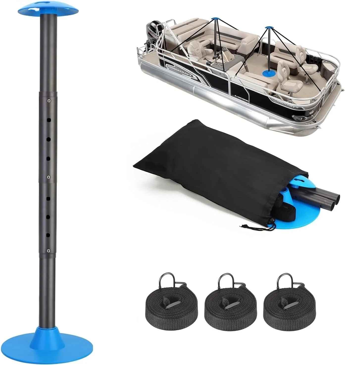 Windproof Boat Cover Support Pole System 1 Pcs with 8 Adjustable Heights Telescoping Steel Furniture Cover Support Poles 18"-57" with Straps Storage Bag