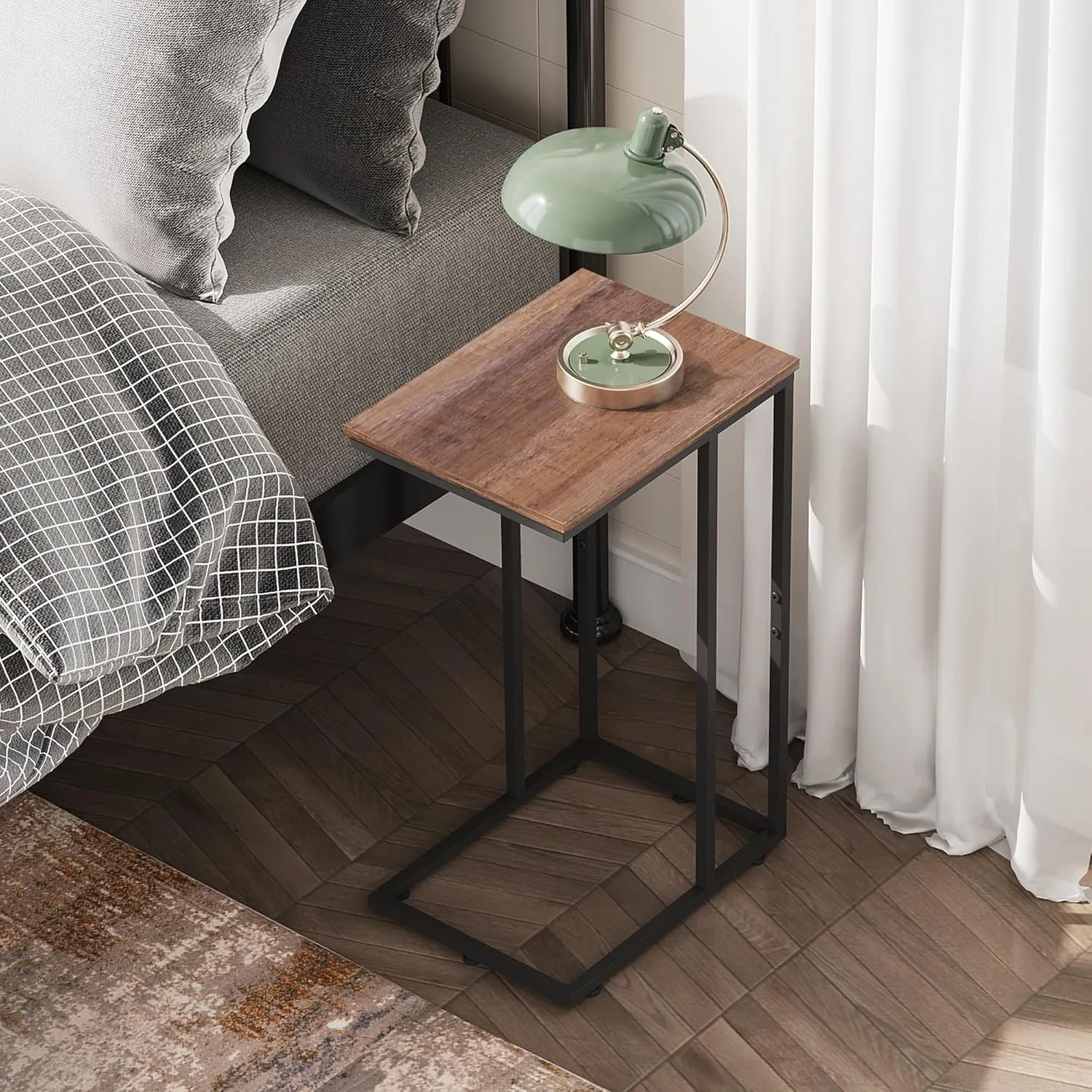 WLIVE C Shaped End Table, Small Side Tables for Sofa and Bed, Couch Table That Slides Under for Living Room, Bedroom, Home Office, Small Spaces