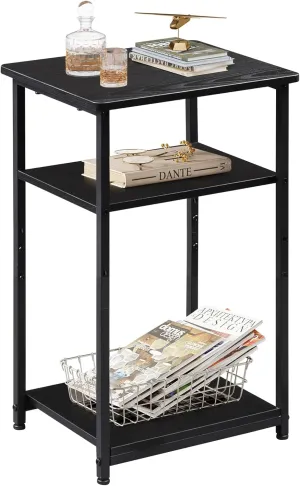 WLIVE End Table, 3-Tier Black Side Tables Living Room, Bedroom, Home Office, Narrow Side Table for Small Spaces