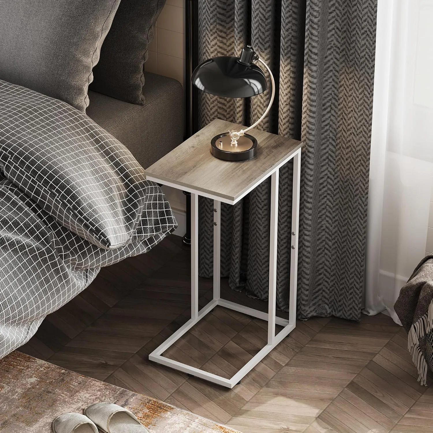 WLIVE Greige Side Tables Living Room, C Shaped End Table for Couch, Sofa and Bed, Large Desktop C Table for Bedroom, Home Office, Small Spaces
