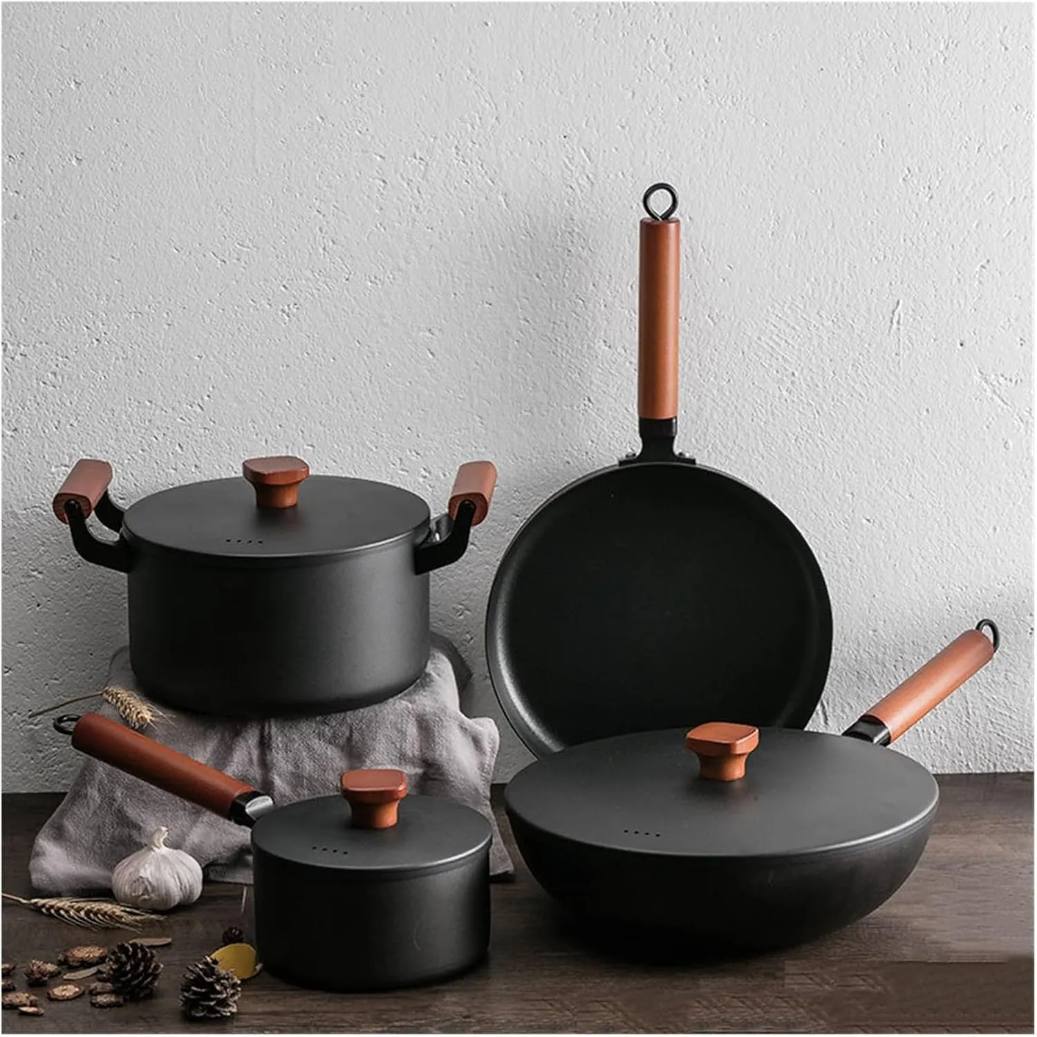Wok Frying Pan Soup Pot Kitchen Daily Cooking Set 4 Piece Pot Set
