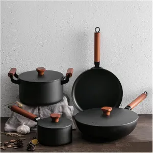 Wok Frying Pan Soup Pot Kitchen Daily Cooking Set 4 Piece Pot Set