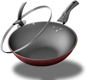 Wok Pan 34cm Kitchen Pots Cooking Wok Non-Stick Non-Coating Stainless Steel Frying Pan Cookware