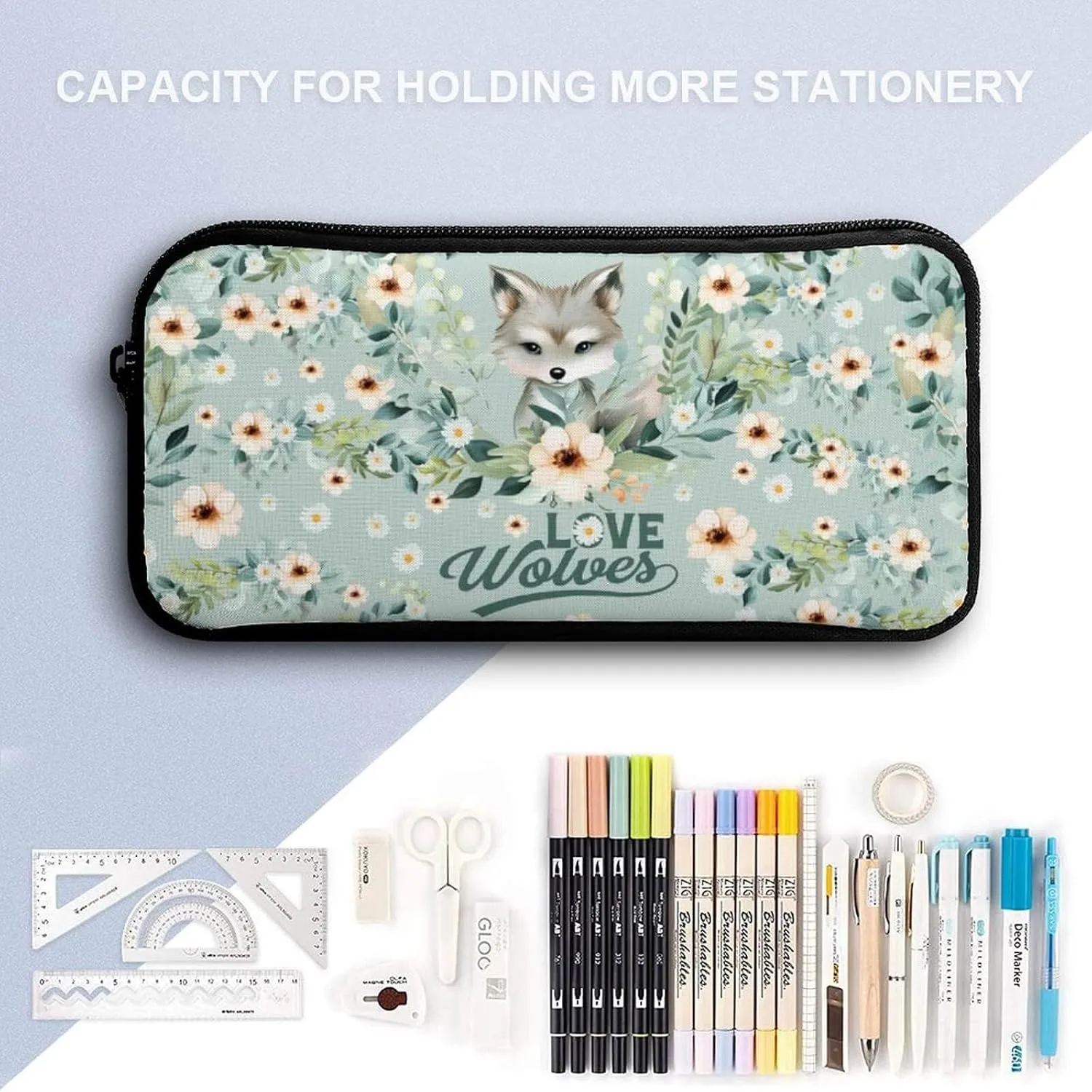 Wolf Backpack with Lunch Box & Pencil Case for Kids Girls Boys School, 16 Inch Cute Wolf Bookbag, School Backpack for Students Children, Lightweight, Large Capacity