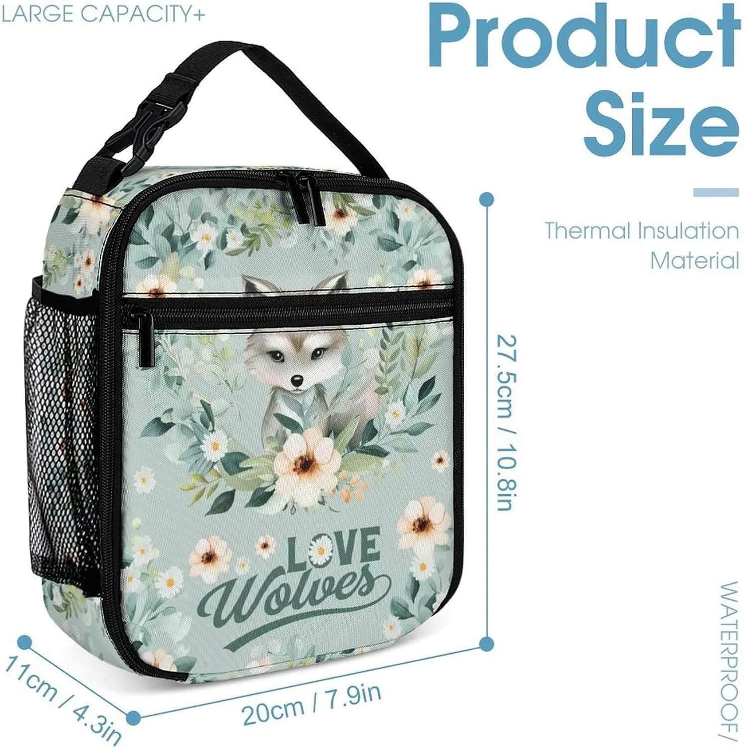 Wolf Backpack with Lunch Box & Pencil Case for Kids Girls Boys School, 16 Inch Cute Wolf Bookbag, School Backpack for Students Children, Lightweight, Large Capacity