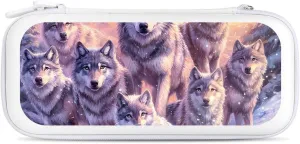 Wolf Snow Mountains Sunset Compatible with Switch Carrying Case Hard Travel Game Bag Pouch with 15 Games Accessories
