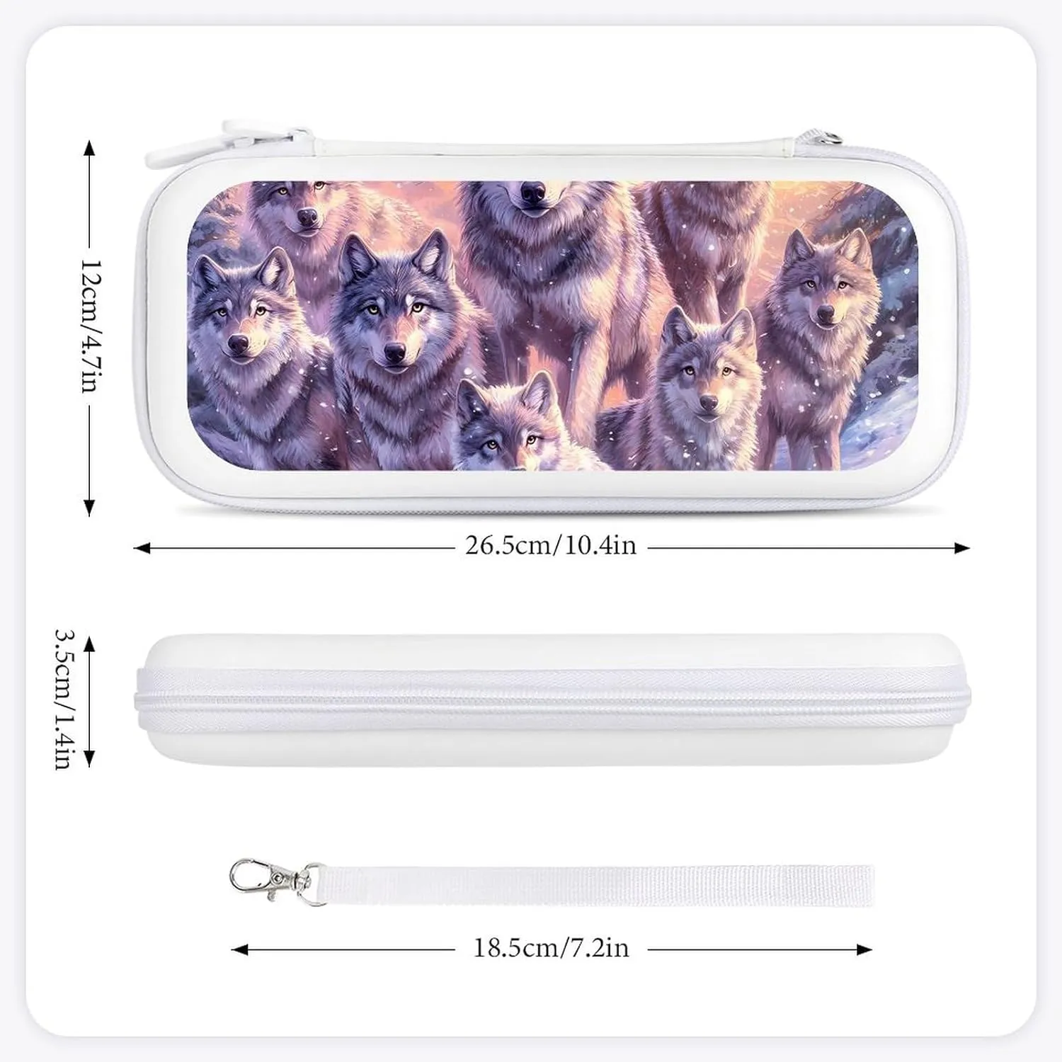 Wolf Snow Mountains Sunset Compatible with Switch Carrying Case Hard Travel Game Bag Pouch with 15 Games Accessories