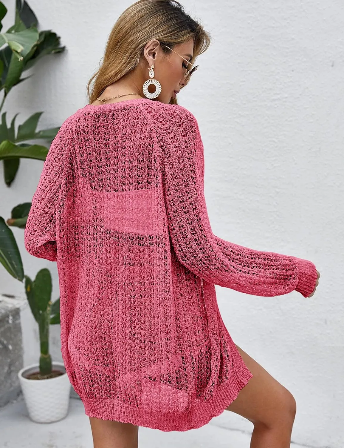 Women Crochet Lightweight Cardigan Cover Up Open Front Long Sleeve Summer Cardigans