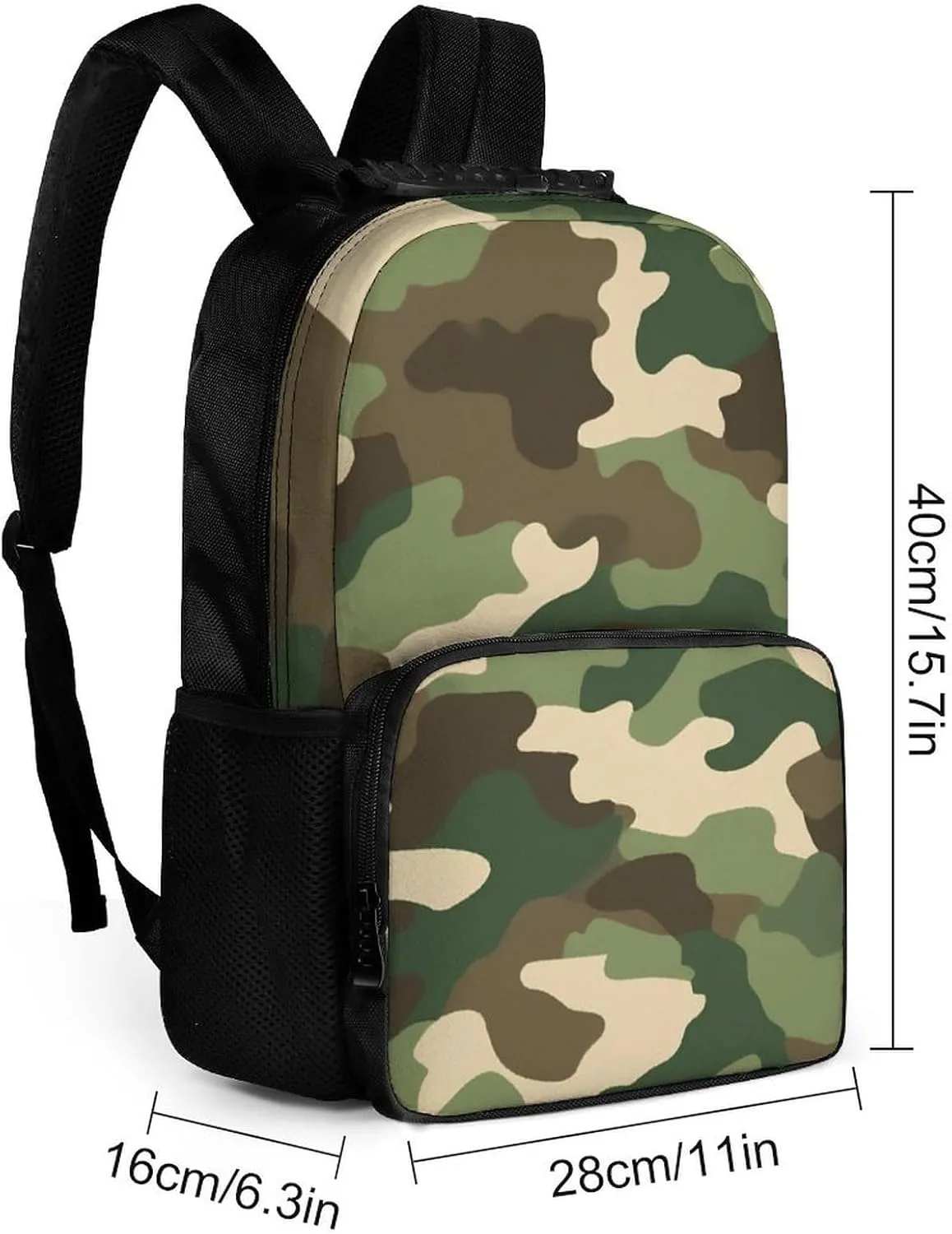 Women Men Polyester Army Green Camouflage Vietnam Tiger Stripe Camo Casual Daypack Large Capacity Bookbag With Side Pockets for Sports Picnic Walking Cycling