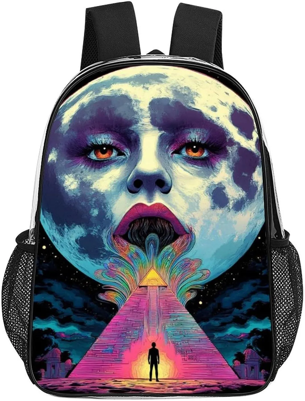 Women Men Transparent Abstract Egyptian Pyramid Spaceship Art Casual Daypack Large Capacity Bookbag With Side Pockets for Sports Picnic Walking Cycling