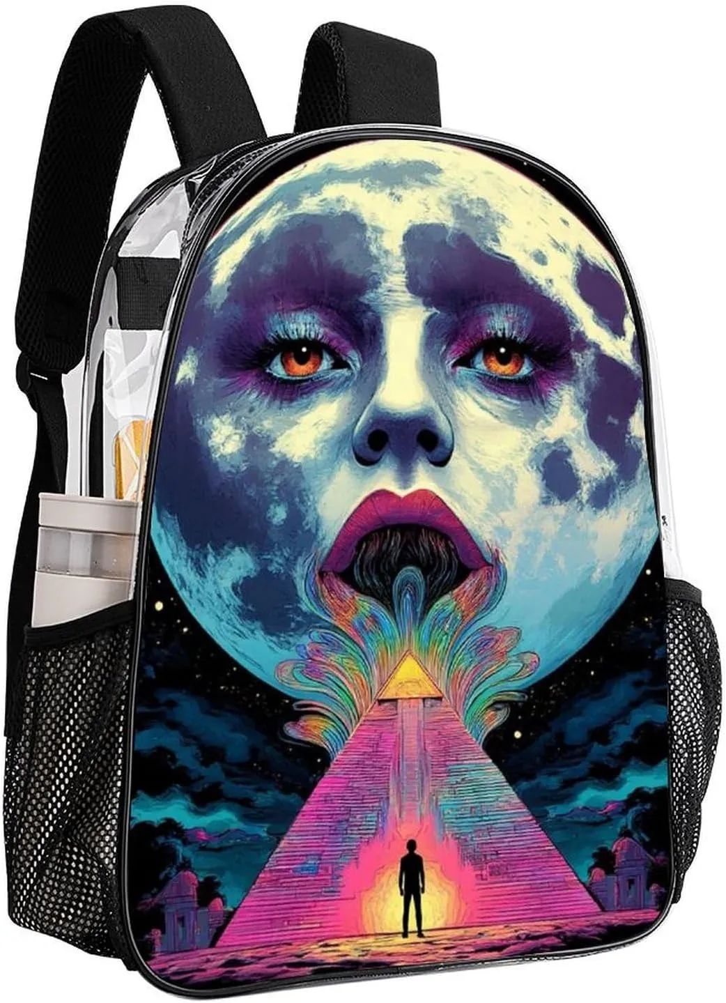 Women Men Transparent Abstract Egyptian Pyramid Spaceship Art Casual Daypack Large Capacity Bookbag With Side Pockets for Sports Picnic Walking Cycling