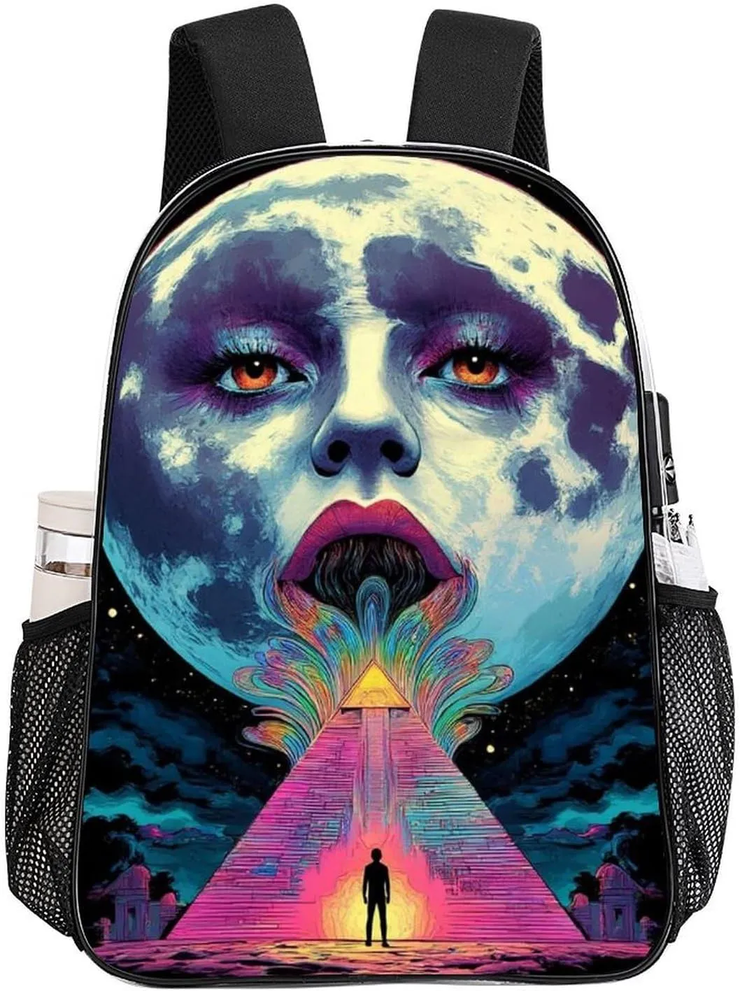 Women Men Transparent Abstract Egyptian Pyramid Spaceship Art Casual Daypack Large Capacity Bookbag With Side Pockets for Sports Picnic Walking Cycling