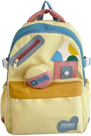 Women's graffiti cute backpack casual lightweight fresh backpack computer bag kawaii backpack travel bag (Yellow)