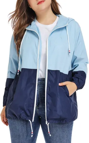 Women's Plus Size Rain Jacket Lightweight Hooded Rain Coat Windbreaker