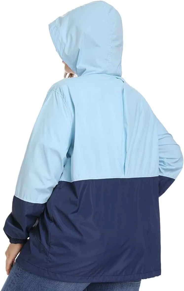 Women's Plus Size Rain Jacket Lightweight Hooded Rain Coat Windbreaker