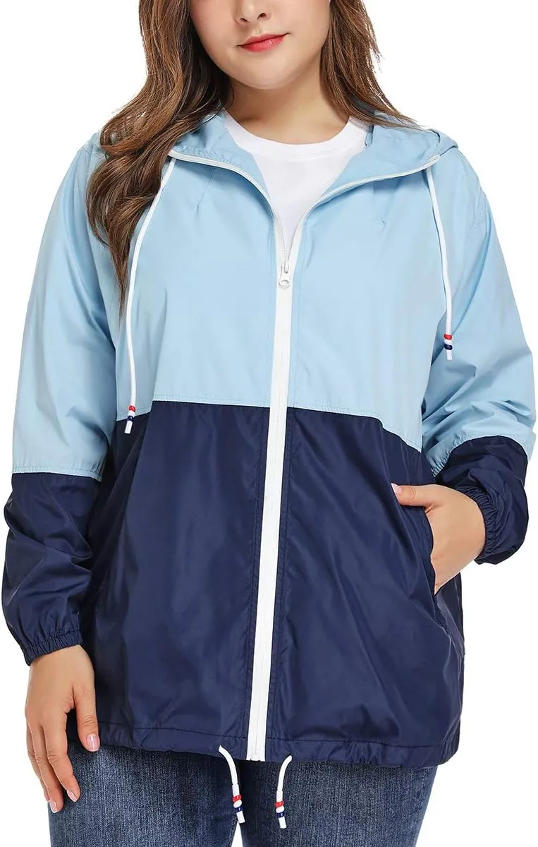 Women's Plus Size Rain Jacket Lightweight Hooded Rain Coat Windbreaker