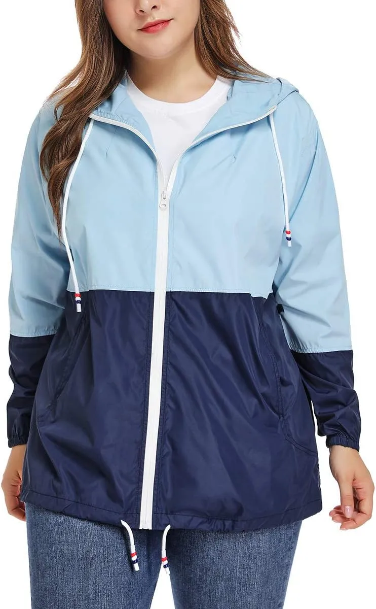 Women's Plus Size Rain Jacket Lightweight Hooded Rain Coat Windbreaker