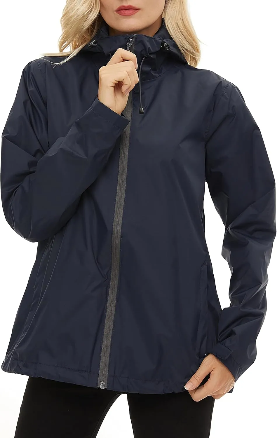 Women's Rain Jacket Lightweight Waterproof Rain Coat with Hooded Windproof Adjustable Windbreaker