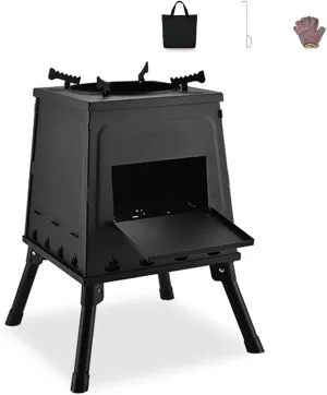 Wood Burning Camp Stove，Stove Body Made Of 1.6mm Full Carbon Steel,Portable Wood Stove For Camping， Multiple Air Inlets To Fully Burn The Fuel, Suitable For Outdoor Heating And Cooking(Small)