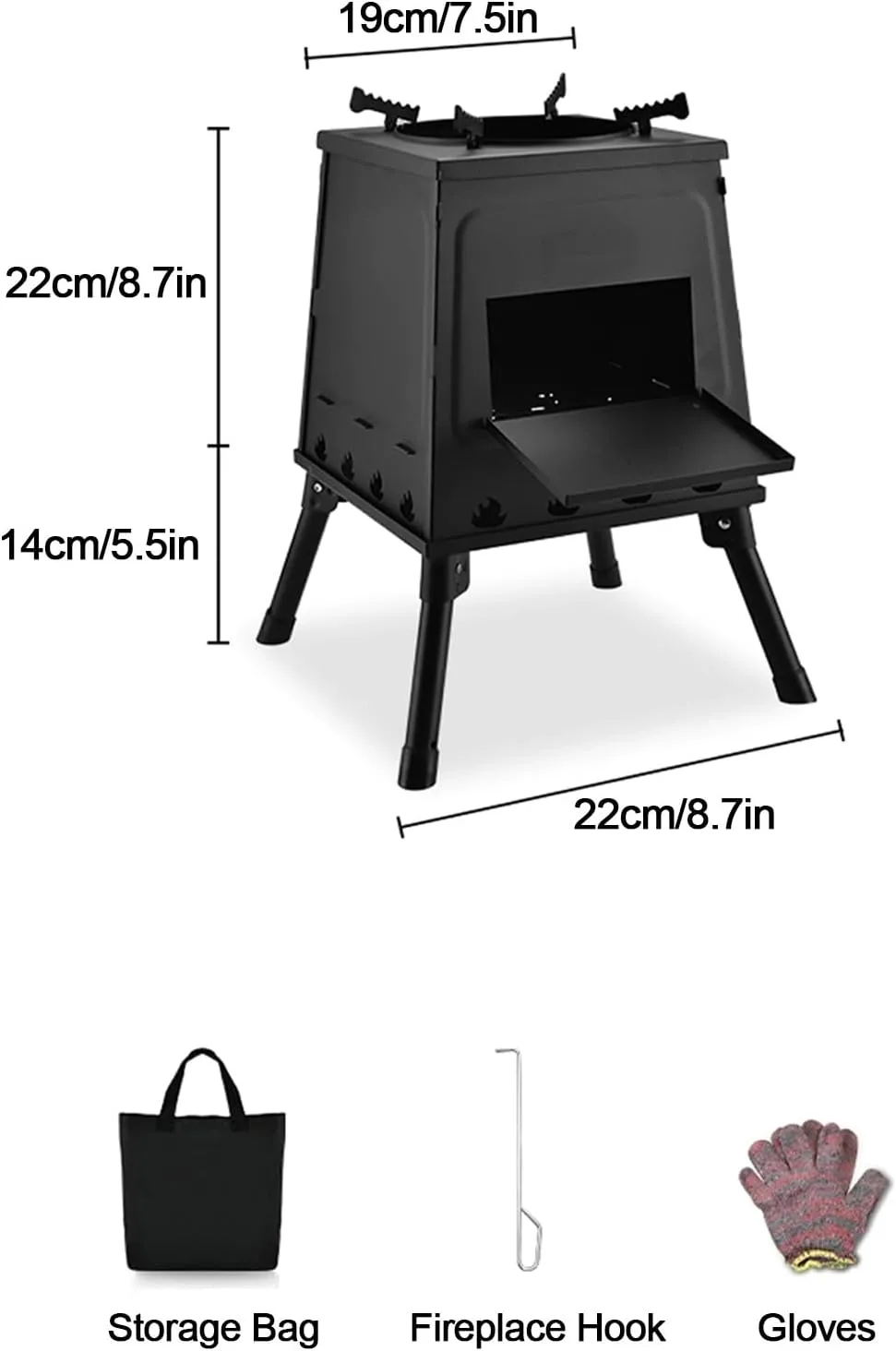 Wood Burning Camp Stove，Stove Body Made Of 1.6mm Full Carbon Steel,Portable Wood Stove For Camping， Multiple Air Inlets To Fully Burn The Fuel, Suitable For Outdoor Heating And Cooking(Small)