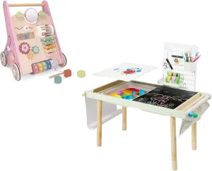 Wooden Baby Walker Wooden Push Walker for Babies & Sensory Table for Toddlers 1-3 Sensory Table for Kids 5-7